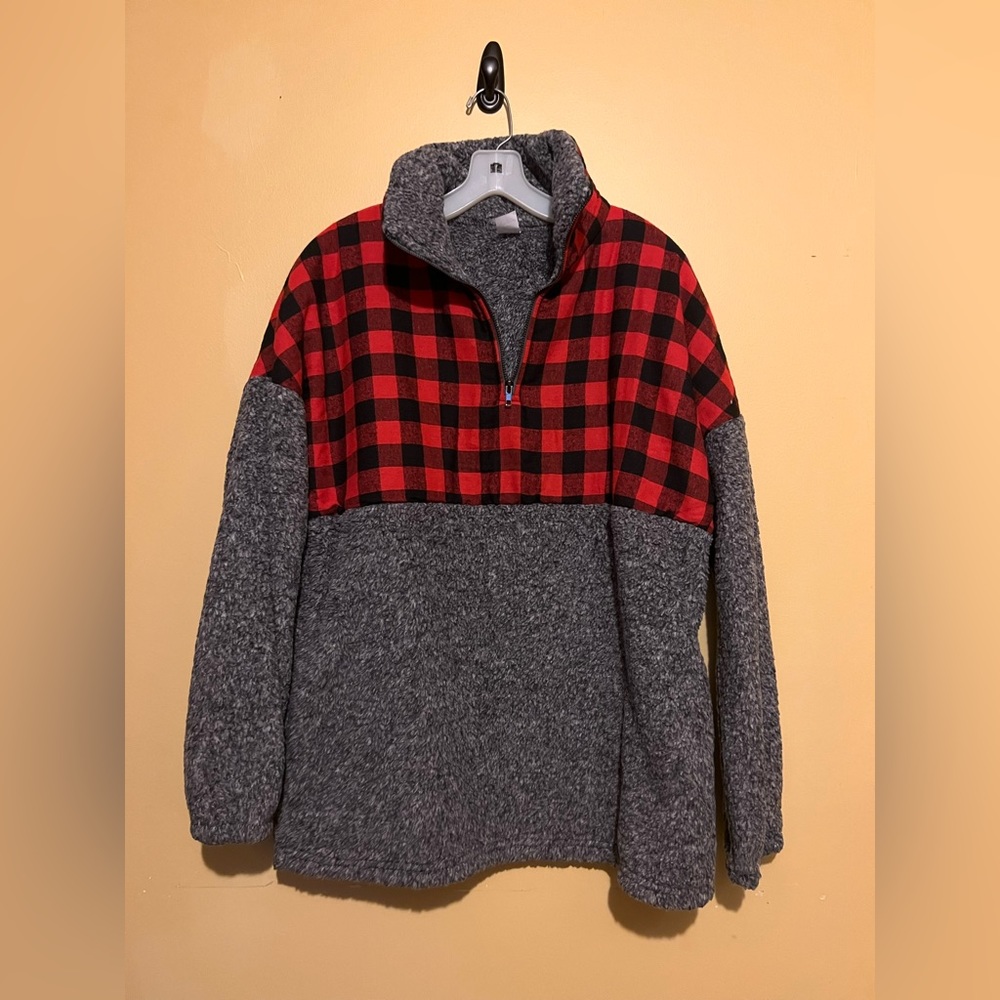 Buffalo Plaid + Sherpa 1/2 Zip Pullover